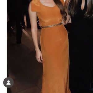 1930s gabardine orange gown with gold detail